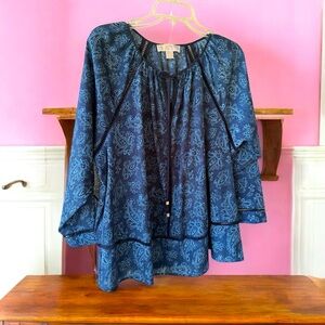 Michael Kors Women's Blue Paisley 3/4 Sleeve Tunic Blouse Size M